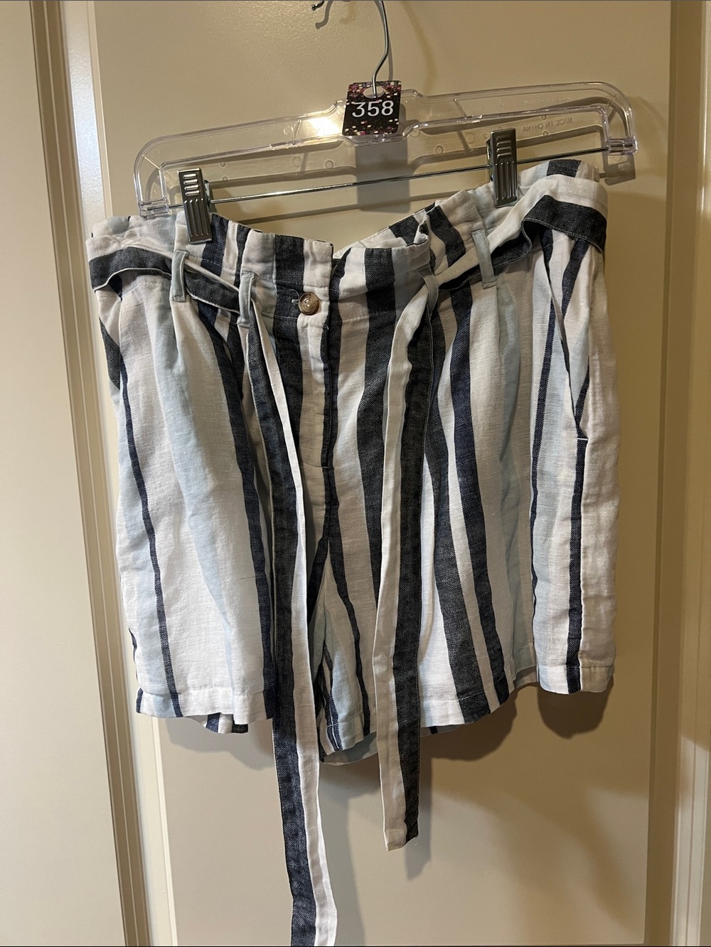 Vero Moda Striped Tie-Belt Shorts — White & Navy